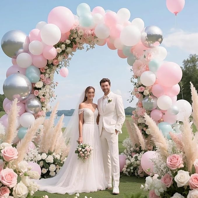 Balloon Arch Kit Balloon Arch Stand With Base, 9Ft & 5.6Ft High Free Bending Half Arch Balloon Stand For Baby Shower Yard Decorations Wedding Birthday Party(No Balloons)