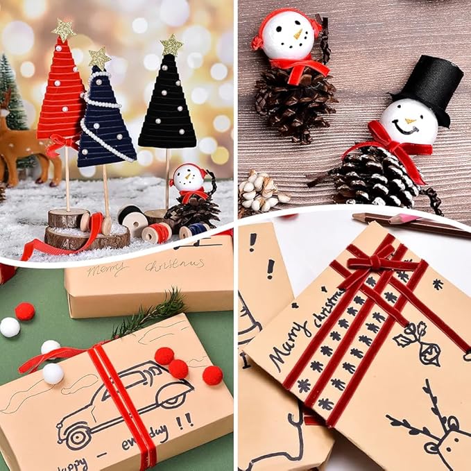 1" Wide x 10 Yards Velvet Ribbon, Vintage Single Face Velvet Ribbons for Gift Wrapping, Christmas Wrapping Bows, Wedding Decor, Sewing and More (White)