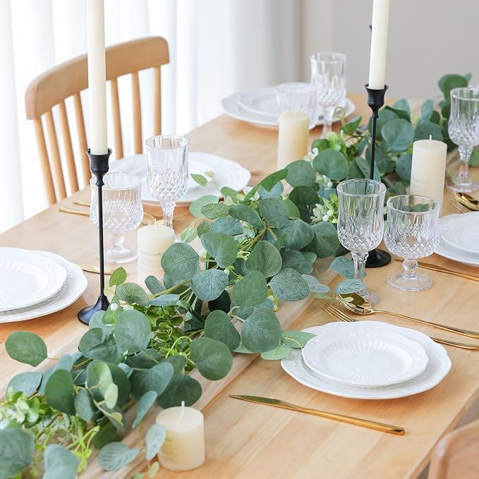 mizii 5 Packs 340" Artificial Vines Eucalyptus Garland Fake Vine with Silk Leaves Green Garland Faux Hanging Plants Greenery Decoration for Room Table Centerpieces Wedding Decor (Eucalyptus) - Image 4
