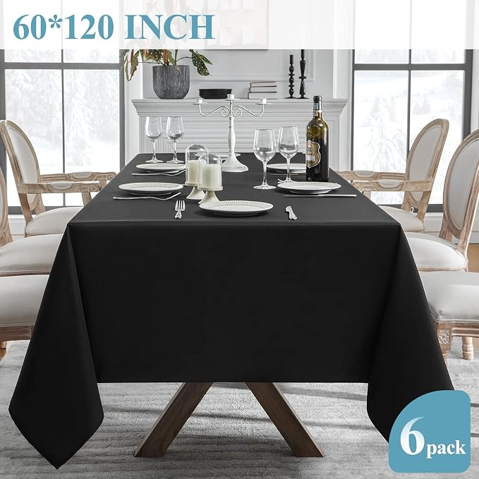 VidaFete 6 Pack 60 * 120inch Black Rectangle Tablecloth for 6ft Tables | Stain & Wrinkle Resistant Rectangular Table Cloth for Kitchen Dining Wedding Banquet Decoration, Polyester Fabric - Image 5