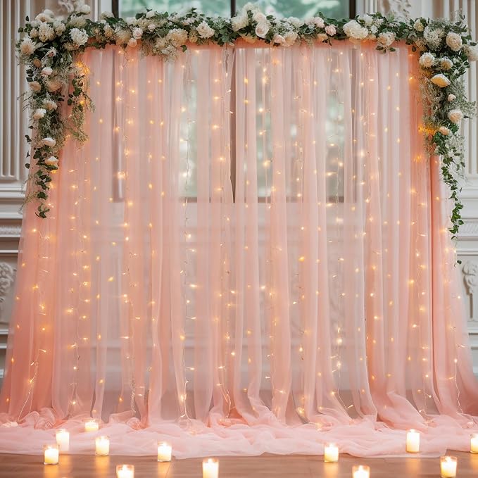 10x10 Peach Tulle Backdrop Curtains for Parties, Sheer Backdrop Curtain Wedding Photo Background Drapes for Baby Shower Photography Birthday Party - Image 6