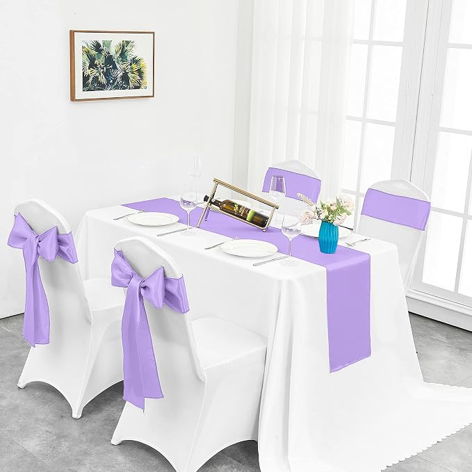 4-Pack Lavender Satin Table Runner 12 x 108 Inch Long Bright and Smooth Silk Fabric Table Runner for Wedding Banquet Birthday Party Decoration - Image 5