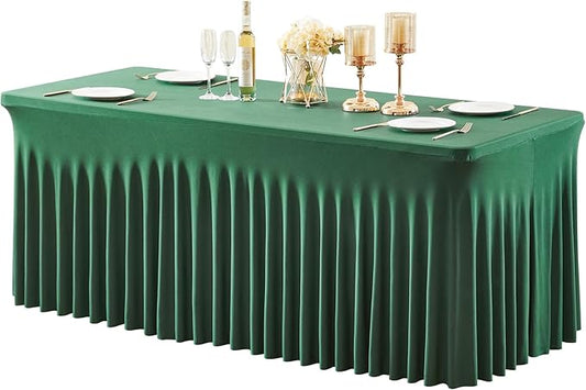 1 Pack Green Table Clothes for 8 Foot Rectangle Tables, Wrinkle Resistant Stretch Spandex Table Covers Fitted Tablecloth with Skirt for Easter Event Banquet Wedding Birthday Party by PartyTalk