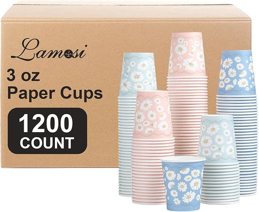 Lamosi 1200 Pack 3 oz Bathroom Cups, Small Disposable Paper Mouthwash Cups | Mini Rinse Cups for Dessert, Drink and Snack, Bath, Party, Kitchen, Picnic, BBQ and Travel Use (Daisy) by BuyNow