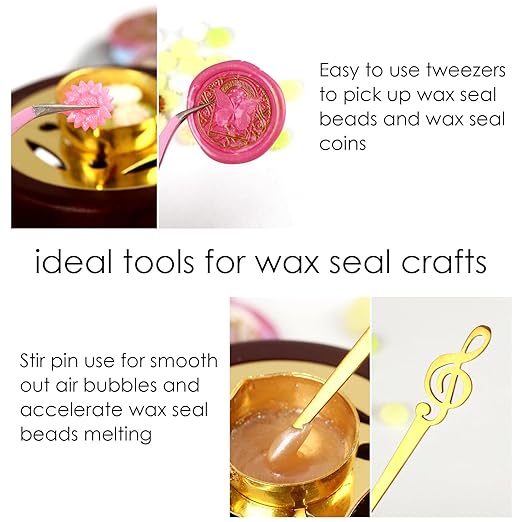Electric Wax Seal Warmer, Andotopee Wax Sealing Melter with 2pcs Spoons, Tweezers, Stir Pin, Great Melting Furnace Kit Fast Melting WaxSeal Bedas for Envelope Stamp Seals Craft, Pink