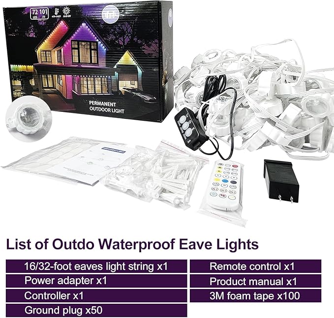 100ft Permanent Outdoor Lights for House, RGBCW LED Eaves Lighting with Smart APP/Remote Control, 66 Dynamic Scene Modes, IP67 Waterproof Outside String Lights for Christmas, Party, Daily