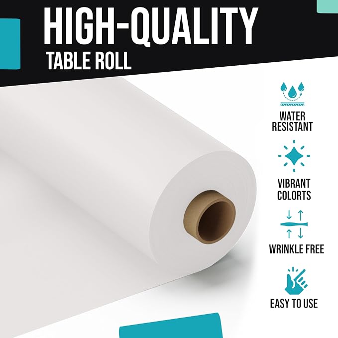 Party Solids White Plastic Table Cover Roll Pack of 6, 40" X 100' Table Cloth Plastic Cover Roll - Premium Quality Thick 0.5 MIL Banquet Rolls - Disposable Tablecloth Rolls - Image 4
