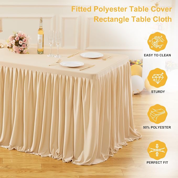 Wish Care 6 Pack Champagne Rectangle Table Clothes for 8 Foot Tables, Polyester Fitted Tablecloths 8ft Stretch Table Cover for Wedding, Birthday, Parties, Trade Show, Craft Show - Image 3