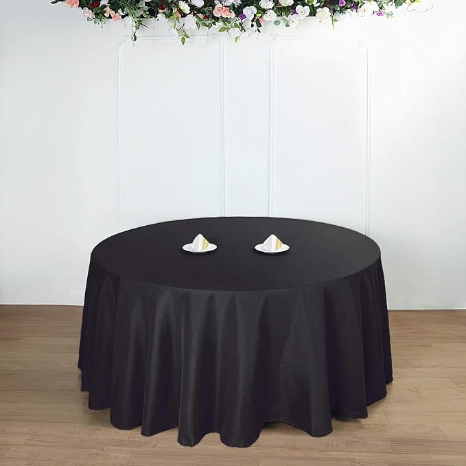 6 pcs 132 inch Black Round Polyester Tablecloths Fabric Table Cover Linens | 132" Washable Fabric Table Cloth Covers for Party Wedding Reception Buffet Events Catering Dining Kitchen Dining - Image 6