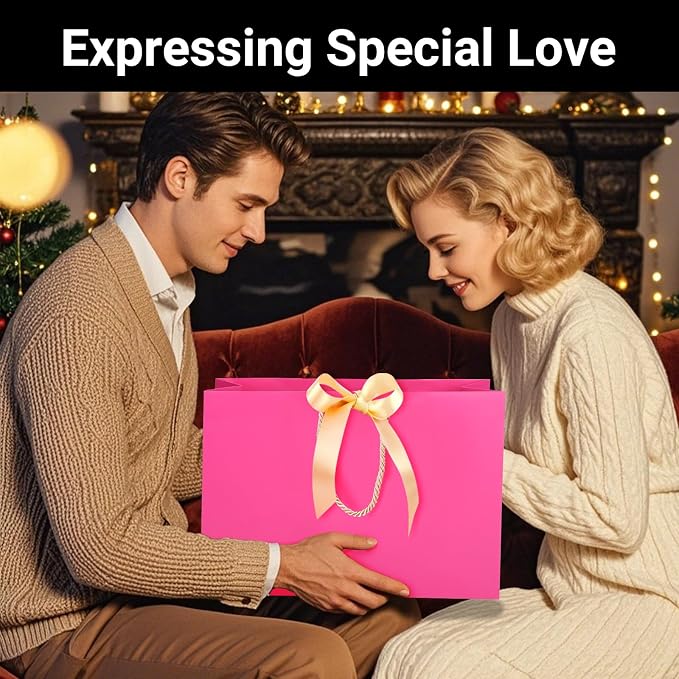 EUSOAR Hot Pink Gift Bags, 50pcs 16"x6"x12" Large Thank You Paper Gift Bags with Bow Ribbon Handles, Gift Wrap Shopping Treat Bags Bulk for Wedding Party Favor Grocery Baby Showers Birthday - Image 5