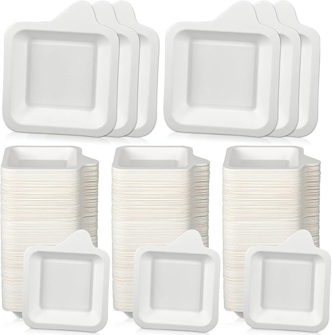 Remerry 600 Pcs Small Paper Plates Bulk for Dessert, 4.45 x 5.24 Inch | White Paper Disposable Plates Square Party Cake Snack Sugarcane Bagasse Fiber Wedding Birthday Dinner Graduation Pet Feeding by Remerry