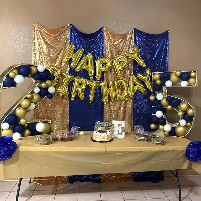 Sequin Backdrop Curtain 4 Panels 2FTx8FT Gold and Navy Blue - Image 4