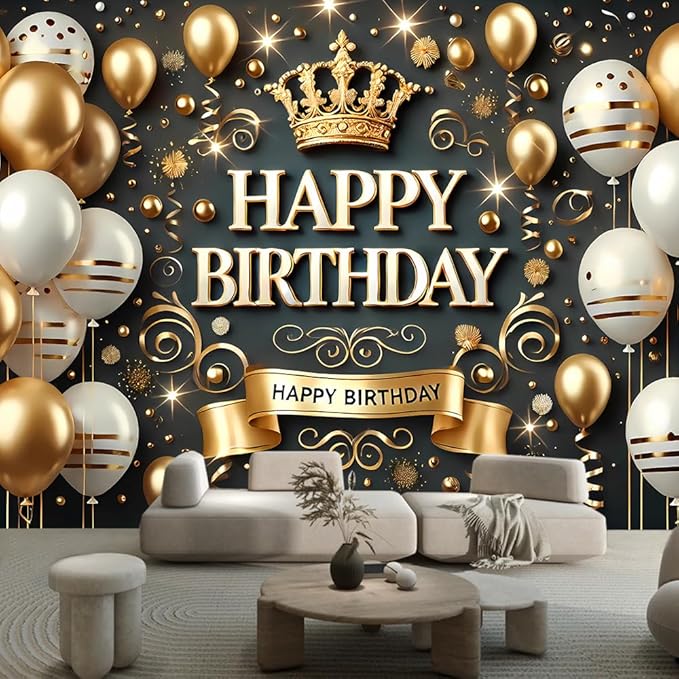 Black Gold Birthday Party Backdrop Elegant Black Gold Happy Birthday Banner Photography Background for Home Decorations Party Supplies 70.8 x 47.2 Inch