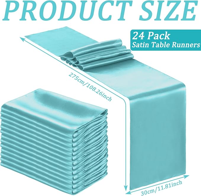 24 Pcs Light Blue Satin Table Runners Bulk, 12 x 108 Inch | Runners for Table, Smooth Fabric Tablecloth, Wedding Banquet, Birthday Party, Fall Decorations, Halloween Christmas Party - Image 3