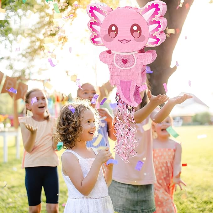 WERNNSAI Pink Axolotl Pinata - Axolotl Party Game Girl Pink Pinata Baby Shower Favors Under the Sea Birthday Party Decorations for Ocean Amphibious Animal Lovers Supplies