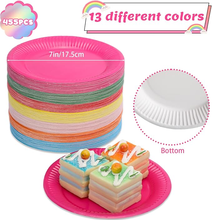 Tanlade 455 Pcs Colored Paper Plates 7 Inch Disposable Round Solid Color Dessert Paper Plates Bulk for Dinner Rainbow Party Weddings Birthday Supplies - Image 2