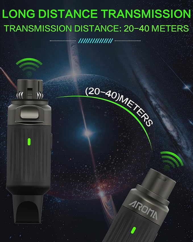 Aroma Wireless XLR Transmitter and Receiver, Professional UHF Wireless Microphone System for Stable Transmission, 7-Channel, 130ft Range, Mic Adapter for Dynamic Mic/Audio Mixer/PA/Church, ARC2