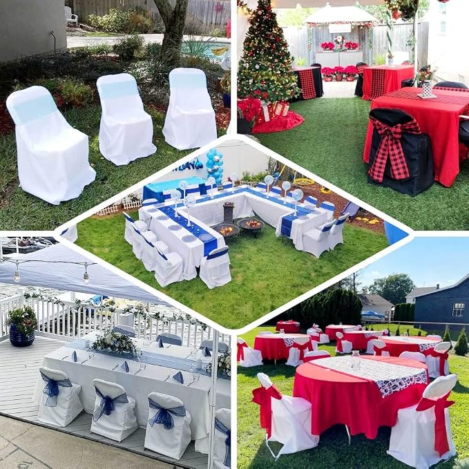 Efavormart 50 PCS Ivory Polyester Folding Chair Covers for Party Dining Chairs Reusable Stain Resistant Wedding Chair Slipcovers - Image 5