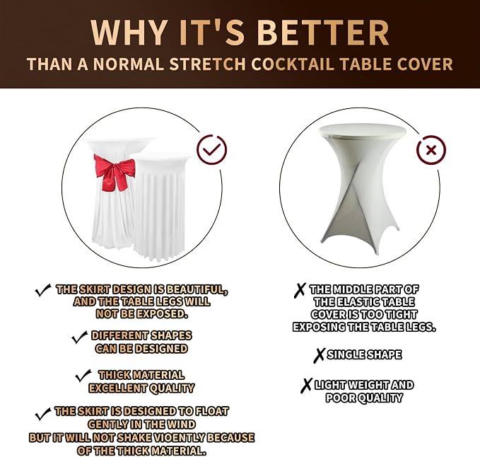 6 Packs Cocktail Table Covers White Cocktail Table Cloth 32"x 43" Spandex Stretch Small Round Tablecloth for 32in Table with Wavy Drapes Fitted High Top Table Cloth for Party Wedding Banquet Bar Table - Image 4