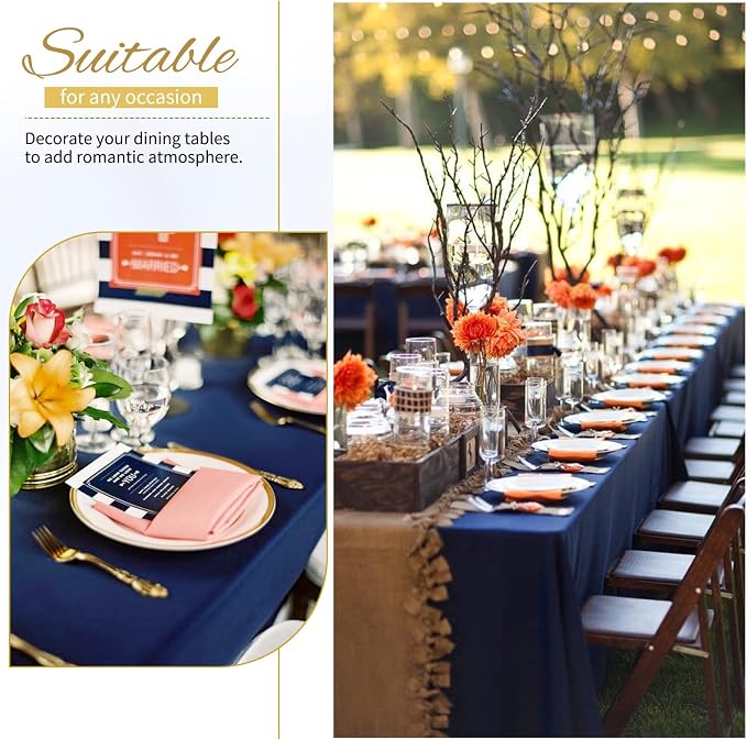 Showgeous 4 Pack Navy Blue Polyester 60x102 Inch Tablecloths | Soft polyester, wrinkle resistant, fade resistant, smooth finish, fine stitching, folded hems, reusable, machine washable - Image 8