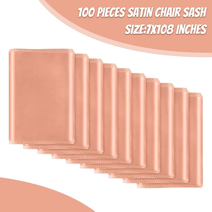 Satin Chair Sashes Bows Universal Chair Ribbon Ties Back Sash for Wedding Party Reception Events Banquets Hotel Event Chair Cover Decoration (7x108 inch) (100, Rose Gold) - Image 2