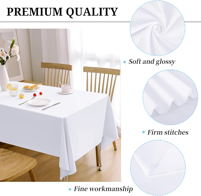 12 Pack White Tablecloths for 6ft Tables-60 x 102 Inch | Polyester Table Cover, Stain and Wrinkle Resistant Washable Fabric Table Cloth, Perfect for Wedding Banquet Parties - Image 3