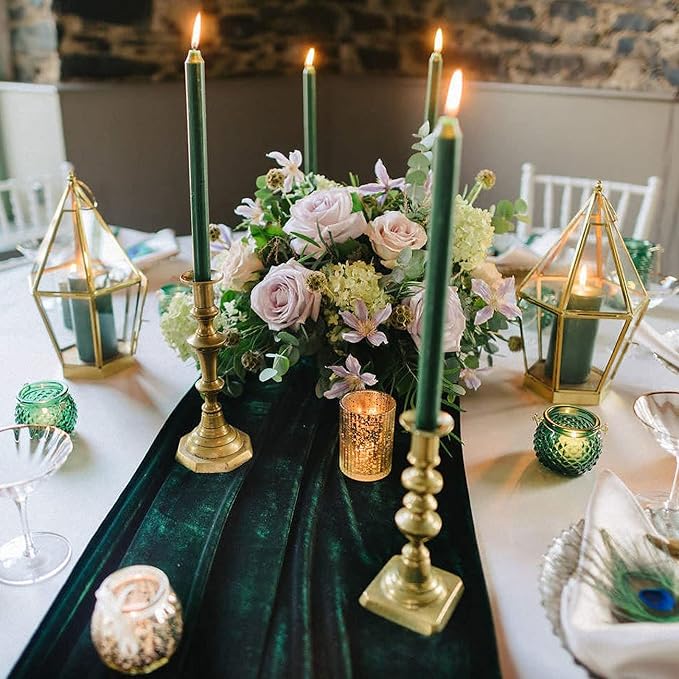 Emerald Green Velvet Table Runner, Luxurious Wedding Table Runner Decorations, 20 x 120 inch 10ft Velvet Fabric Table Linen Overlay for Party - Image 3