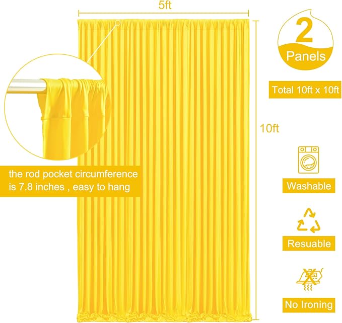 10ft x 10ft Yellow Backdrop Curtain for Parties Yellow Wrinkle Free Backdrop Drapes Panels for Birthday Party Baby Shower Wedding Photo Photography Polyester Fabric Background Decoration - Image 5