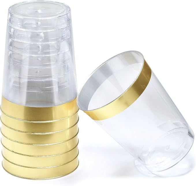 " OCCASIONS " 200pcs set (25 Guests)-Heavyweight Wedding Party Disposable Plastic Plate Set -25 x10.5'' + 25 x7.5''+Silverware +Cups+linen like paper Napkins (Celebration white & Gold) - Image 3