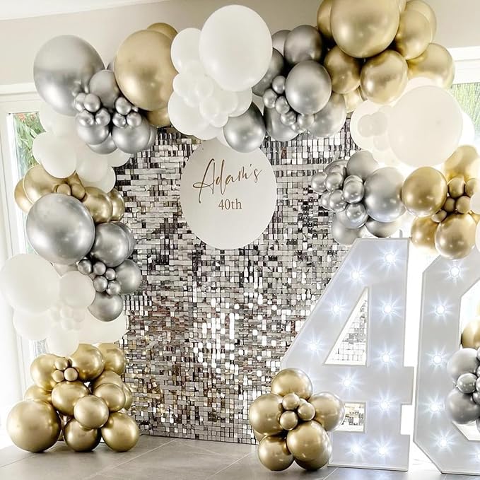 COKAOBE Silver Shimmer Wall Backdrop, 36PCS Square Sequin Shimmer Backdrop Panel, Photo Backdrops for Birthday, Anniversary, Wedding, Graduation & Bachelorette Party Decoration - Image 7