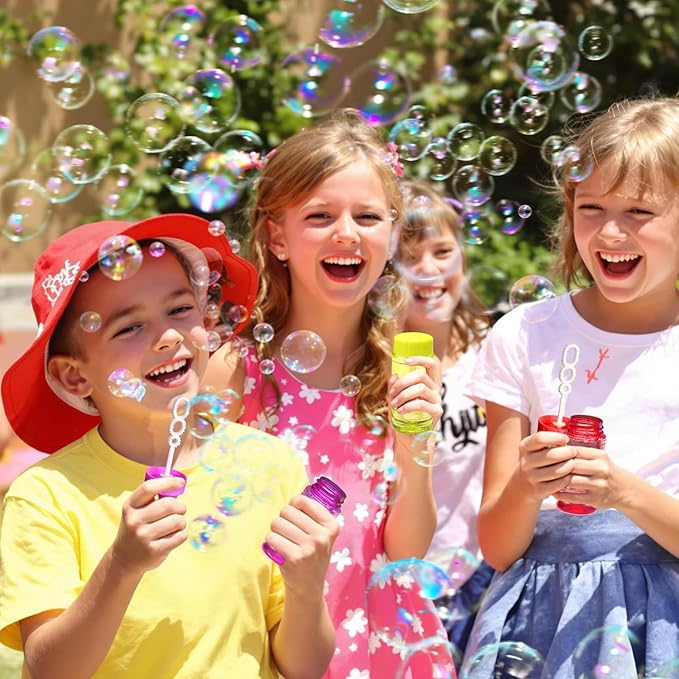 100 Pack 10 Neon Colors Bubble Bottles with Wand Attached to the Cap, Summer Bubble Solution Bulk Toy, Birthday Decor Gift Box, Party Favor Supplies for Kid, Carnival, Goody Bag Stuffer, Pinata Filler