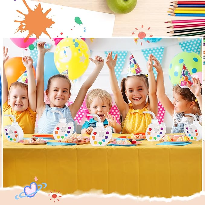 Sratte 24 Pieces Art Themed Party Supplies, Paint Party Gift Favor, 10 oz Plastic Painting Palette Shape Cups with Straws and Lids Bulk for Birthday Baby Shower Decoration