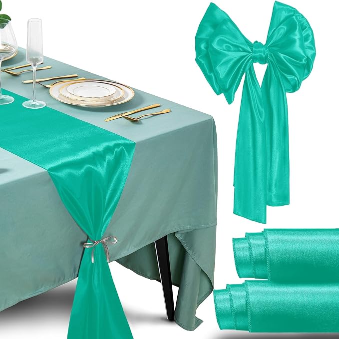 SI Pack of 15 Wedding 12 x 108 inch Satin Table Runner for Wedding, Decorations for Graduations, Engagements, Birthday Parties, Banquets, Runners fit Rectangle, Round Table - Seagreen by Unknown