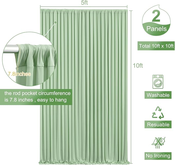 10ft x 10ft Sage Green Backdrop Curtain for Wedding Baby Shower Wrinkle Free Backdrop Drapes Panels for Parties Bridal Shower Birthday Photo Photography Polyester Fabric Background Decoration - Image 5