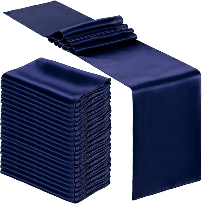 24 Pcs Navy Blue Satin Table Runners Bulk, 12 x 108 Inch | Runners for Table, Smooth Fabric Tablecloth, Wedding Banquet, Birthday Party, Fall Decorations, Halloween Christmas Party by Bencailor
