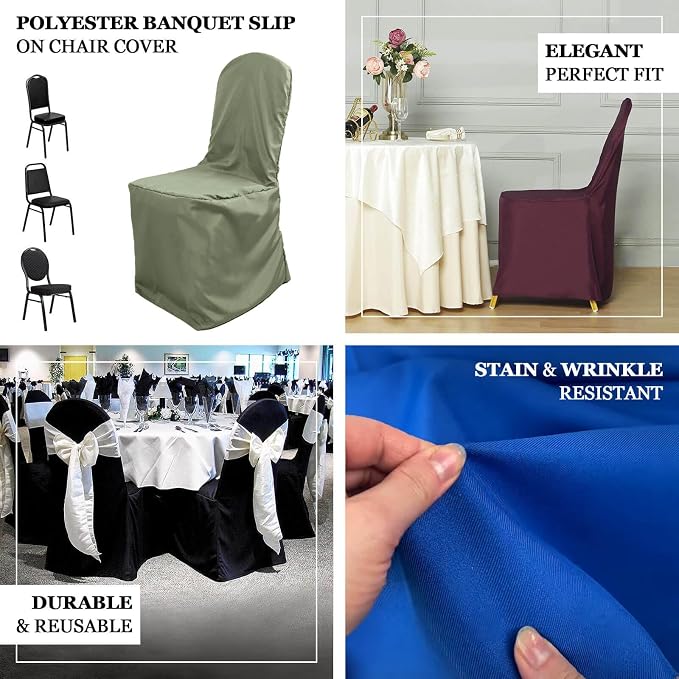 Efavormart 50 PCS Black Polyester Banquet Chair Covers, Reusable or Disposable Stain Resistant Chair Covers - Image 4