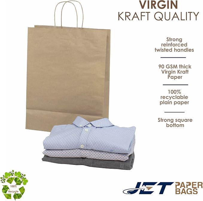 JET PAPER BAGS - 100Pack Kraft Paper Bags with Handles Bulk, 12.5x6.5x15.5 Inch Brown Paper Bags, Kraft Shopping Bags for Small Business Merchandise,Wedding Party Favor Bags (Brown, Pack of 100) - Image 5