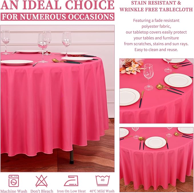 Showgeous 90 Inch Hot Pink Round Tablecloths, Polyester Table Covers | 10 pack Tablecloths for Round Tables Washable polyester Table Cloth Decorative Fabric for Dining Wedding Party Banquet Buffet - Image 6
