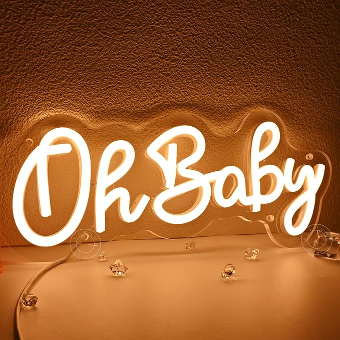 SYLHOME Oh Baby Led Neon Light Sign Nursery Bedroom Wall Decor Sign Baby Shower Kids Birthday Christmas Party Backdrop Decor 11.8" X 5.1" USB