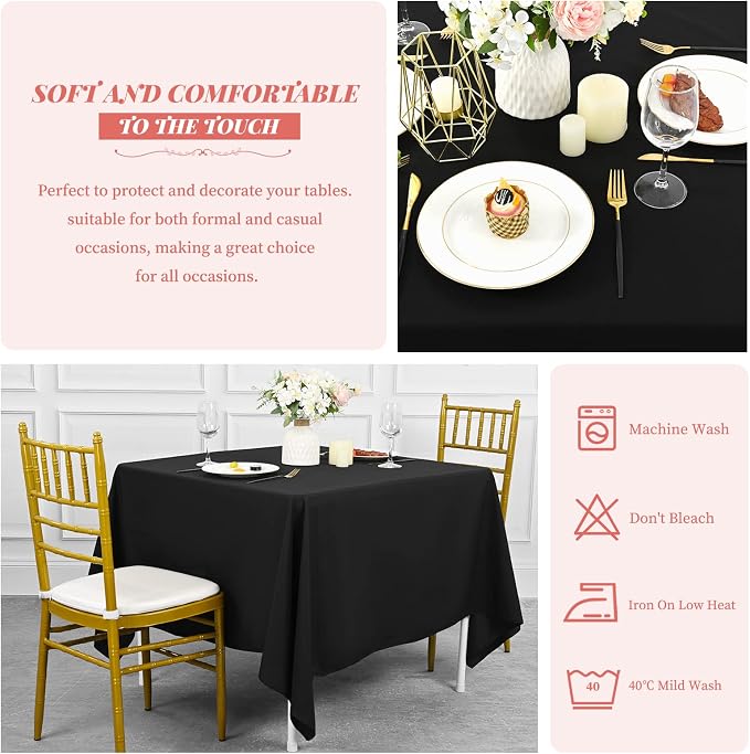 Showgeous 8 Pack White Polyester 52x52 Inch Tablecloths | Soft polyester, wrinkle resistant, fade resistant, smooth finish, fine stitching, folded hems, reusable, machine washable - Image 5