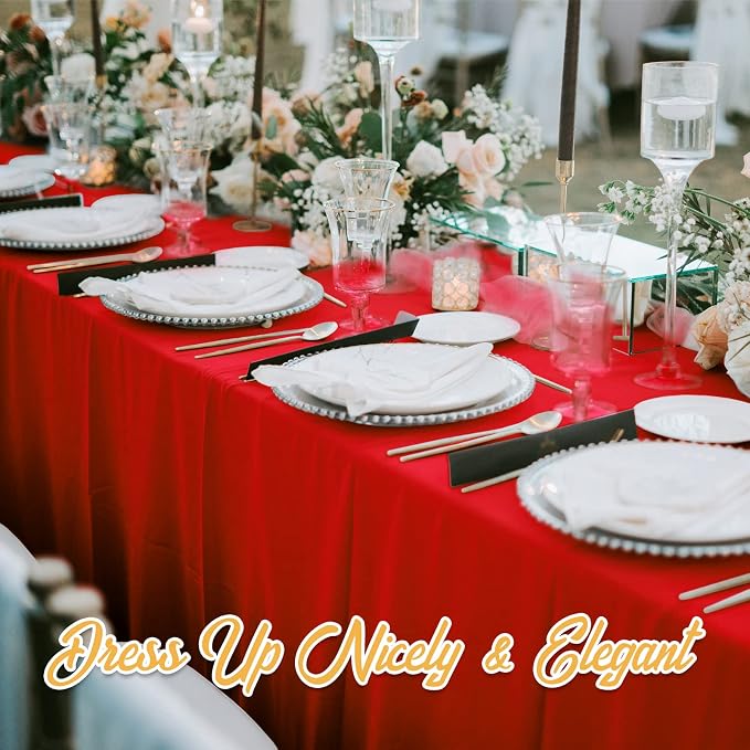 BRILLMAX 6 Pack Red Tablecloths 90x132 Inch for 6ft Rectangle Tables | 150 GSM Polyester Fabric, Floor Length Drop, Water, Stain & Wrinkle Resistant Cloth Cover for Wedding Reception Banquet Party - Image 8