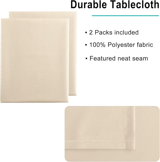 Hiasan 2 Pieces Square Tablecloth, Beige, 54 x 54 Inch | Wrinkle Resistant,Waterproof, Washable Polyester Table Cloth for Dining Room/Kitchen/Party/Camping/Outdoor Use - Image 4