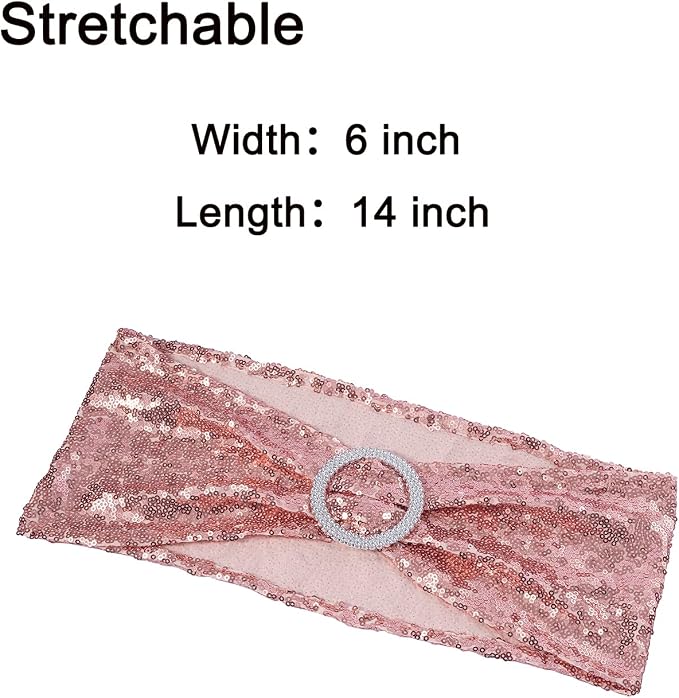 Sequin Rose Gold Chair Sashes 50 Pack, Pink Gold Chair Bows for Party Folding Chairs Decorations, Chairs Bands with Buckles for Wedding Fiestas Decor - Image 5