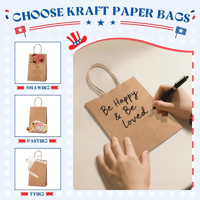 MESHA Kraft Paper Bags 5.25X3.75X8 Inch Brown Small Gift Bags with Handles Bulk,300 Pack for Small Business,Birthday Wedding Party Favor, Paper Shopping - Image 5