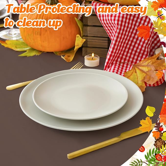 Patelai 12 Pcs 84 Inch Thanksgiving Fall Plastic Round Tablecloth Disposable Autumn Table Cover Plastic Round Tablecloths for Fall Harvest Party Decor (Orange,Yellow,Brown,Fruit Green) - Image 5