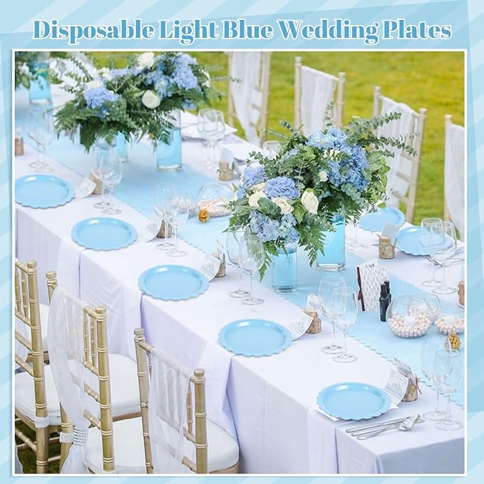 NatNarr 30 Pcs Light Blue Plates, 9 Inch Scalloped Blue Plates Dessert Party Plate Cute Paper Plate for Coastal Sea Beach Party, Boy Baby Shower, Birthday, Bachelorette (Pack of 3) - Image 5