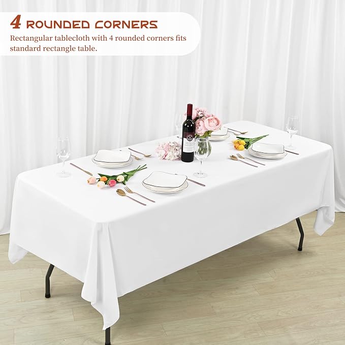 Showgeous 12 Pack White Polyester 60x102 Inch Tablecloths | Soft polyester, wrinkle resistant, fade resistant, smooth finish, fine stitching, folded hems, reusable, machine washable - Image 6