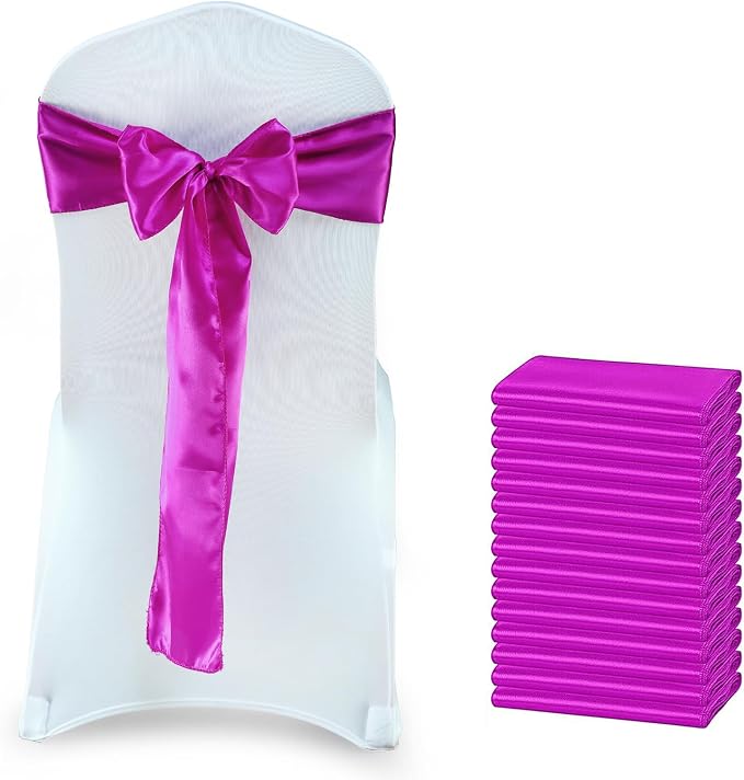 VDS Satin Chair Sashes Chair Cover back Tie Sateen Bows Ribbon for Wedding Birthday Graduation Engagement Ceremony Event Party Banquet Venue Hotel all Dining Chair Decoration (100PC) (Magenta Violate) by VDS