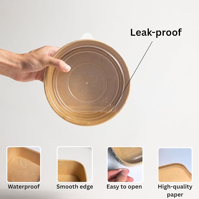 17oz Disposable Round Paper Bowls with Lid, 50 Sets Deli Containers Box Spillproof Acai Bowls, To Go Salad Bowl for Lunch Meal, Paper Meal Prep Box for Soup Toppings Snack Camp Family - Image 6