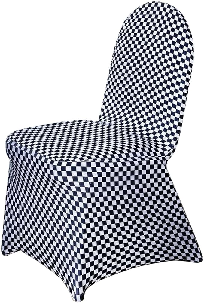 Efavormart 10 PCS Black/White Checkered Plaid Spandex Stretch Banquet Chair Covers for Party Dining with Foot Pockets Washable Wedding Chair Slip Covers for Outdoor - Image 7